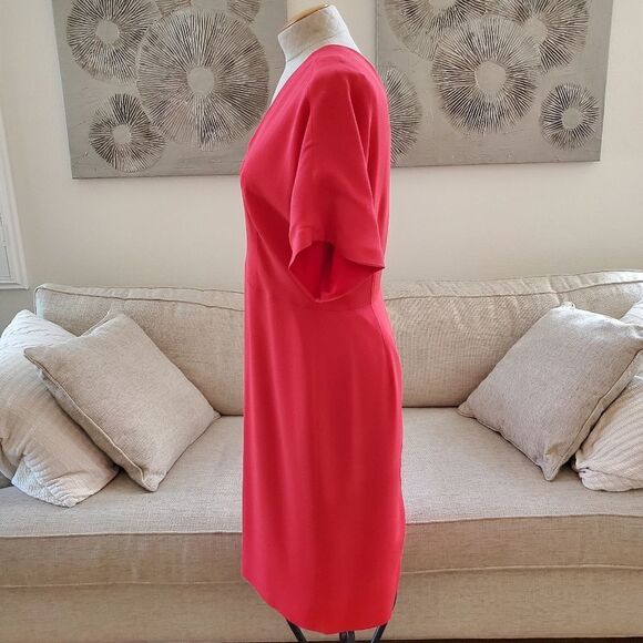 Lewit Dolman-Sleeve V-Neck Crepe Dress size 12 in Red- NEW - Picture 4 of 11